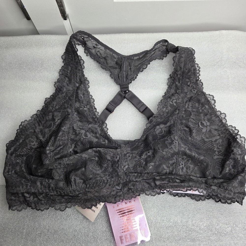 Savage X Fenty Black Floral Lace Racerback Bralette Size 3X NWT